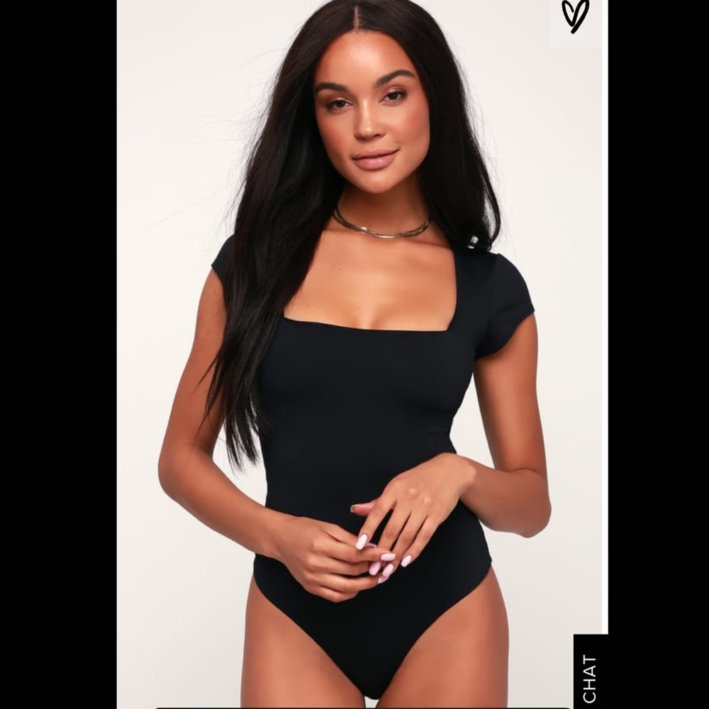 NWOT Free People Square Eyes Black Bodysuit